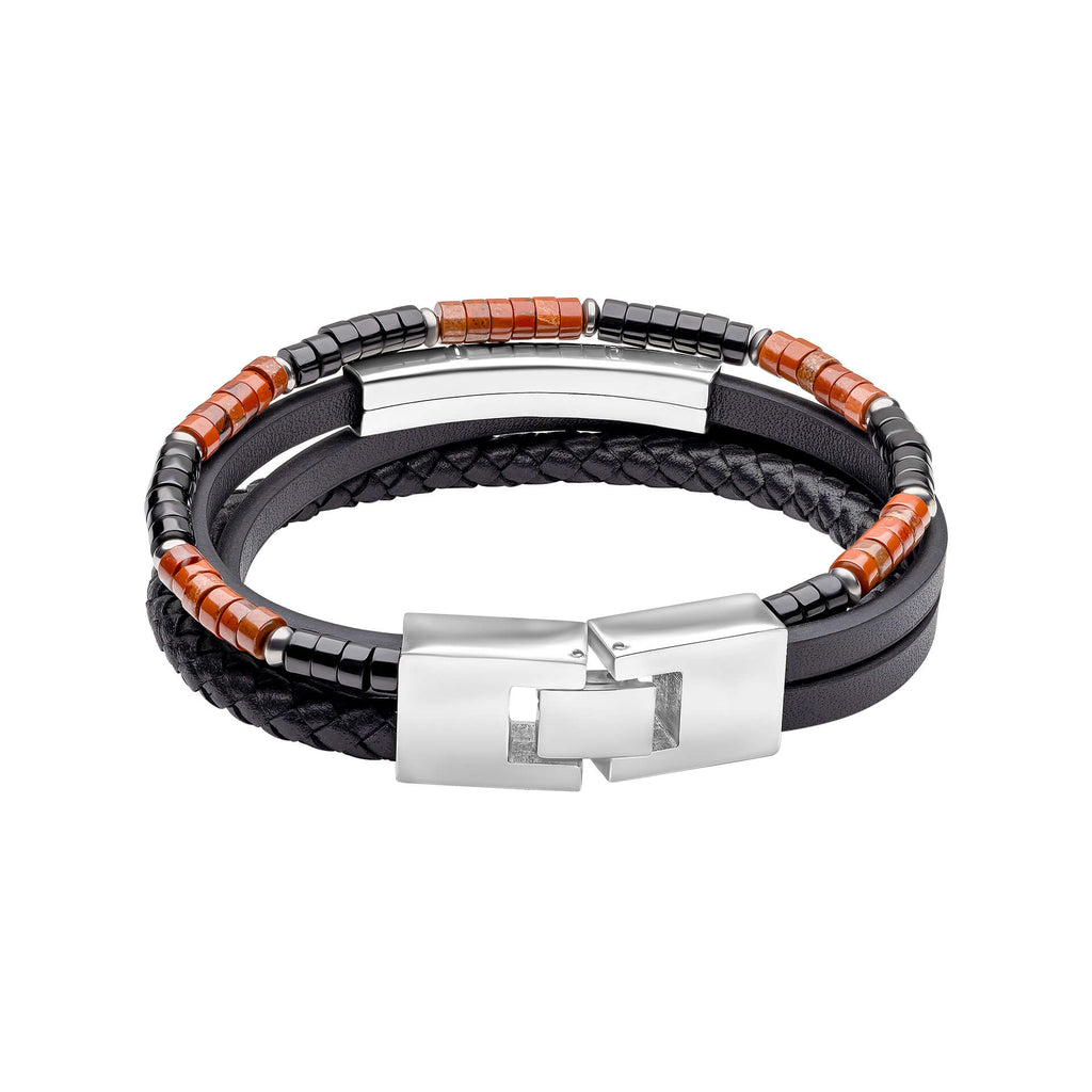 Fred Bennett Red Jasper and Onyx Multi- Layer Leather Bracelet