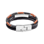 Fred Bennett Red Jasper and Onyx Multi- Layer Leather Bracelet
