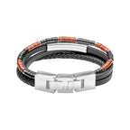 Fred Bennett Red Jasper and Onyx Multi- Layer Leather Bracelet
