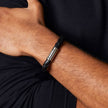 Fred Bennett Black Leather and Stainless Steel Centrepiece Bracelet