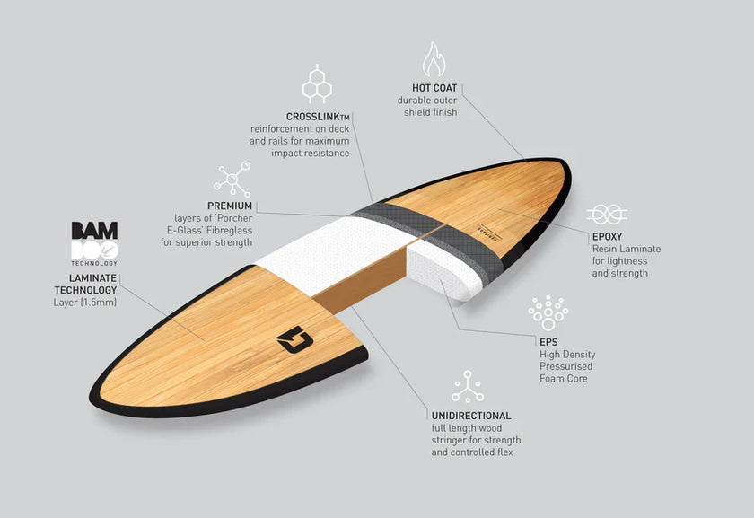 9ft Bamboo Round Pin Tail Longboard Surfboard (FINS Included)