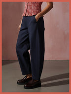 Binx Barrel Leg Trousers - Navy