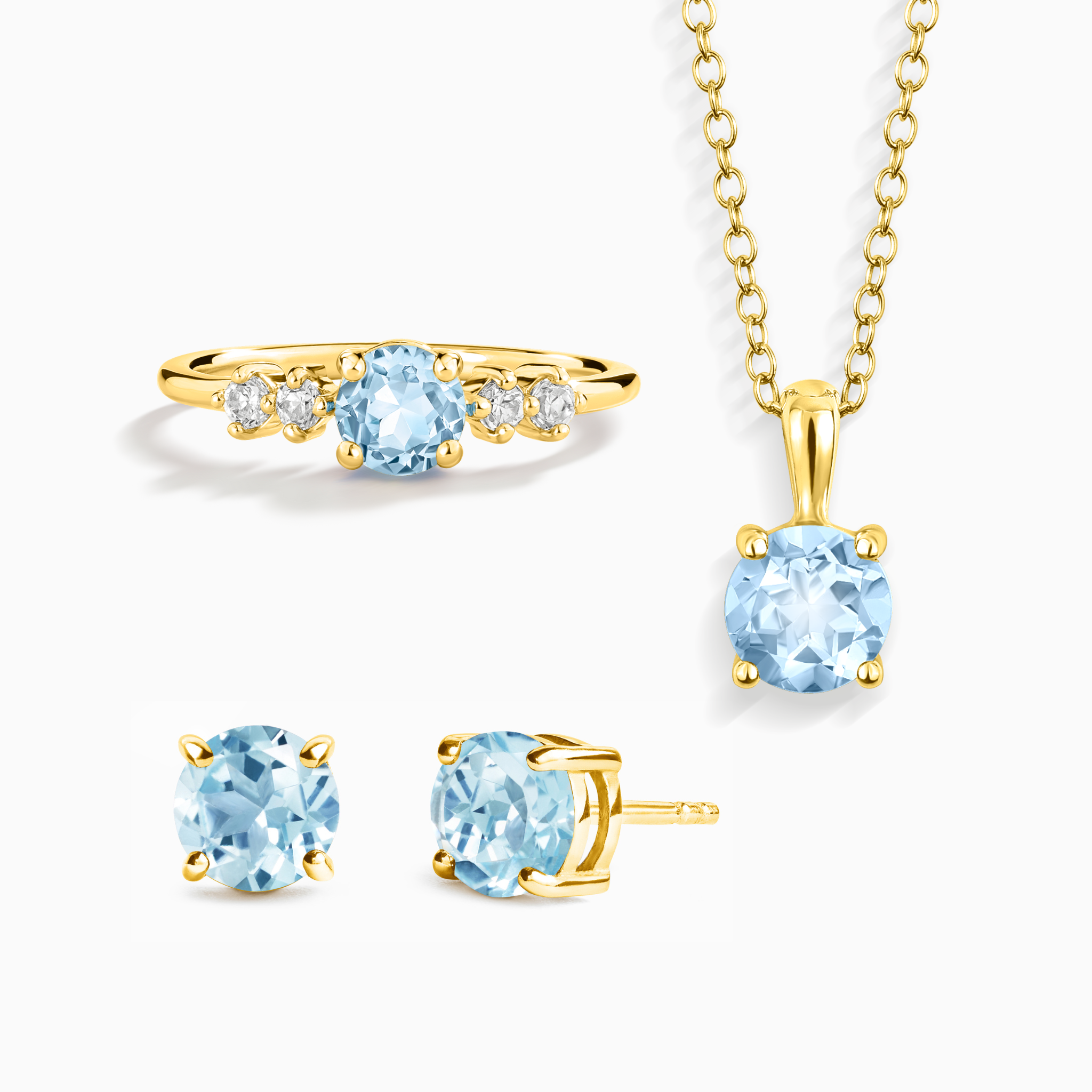 Coffret Cadeau de Bijoux Quotidiens en Topaze Bleue en Vermeil d'Or 18 carats