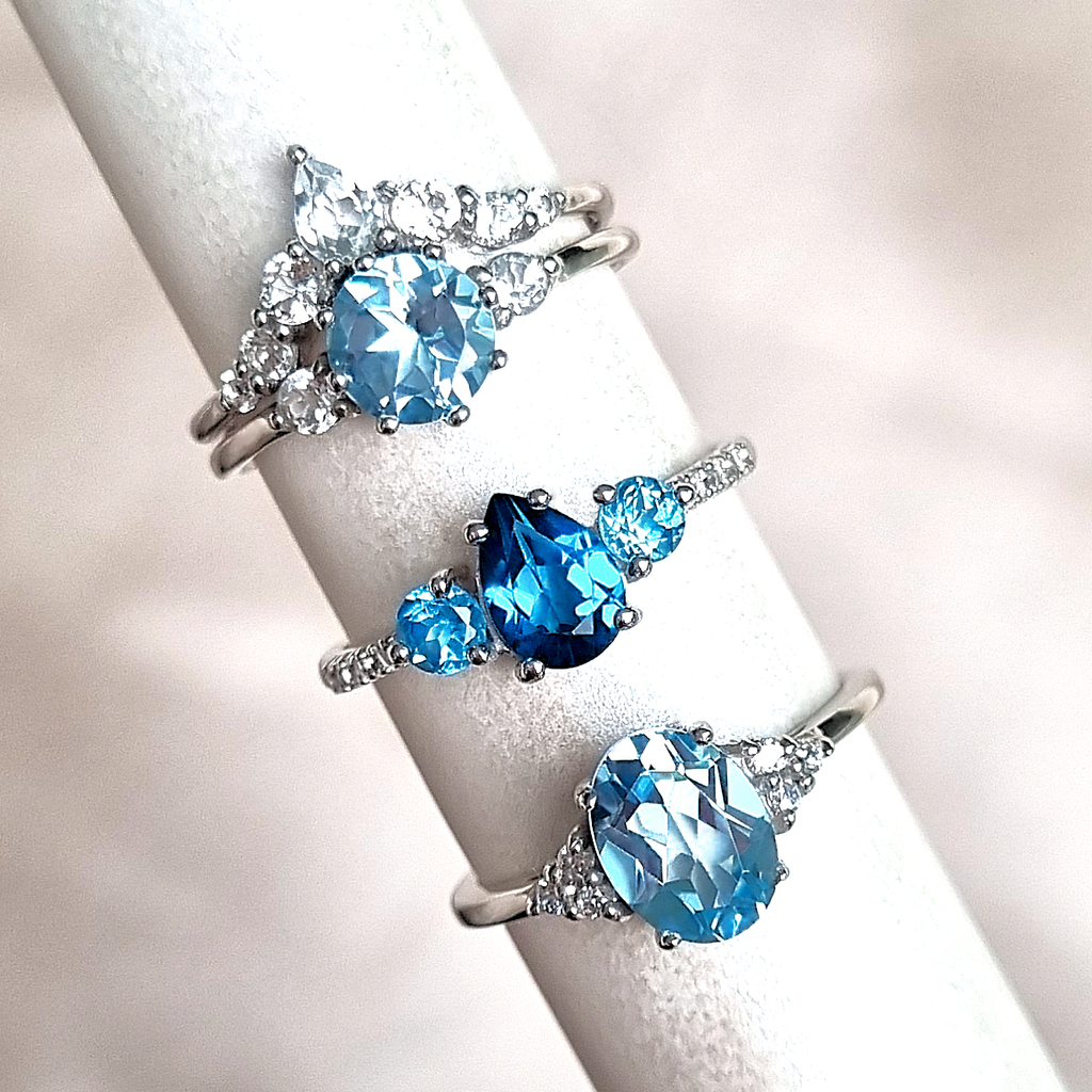 Bague Topaze Bleue de Londres et Topaze Swiss Blue en Vermeil d'Or 18 carats