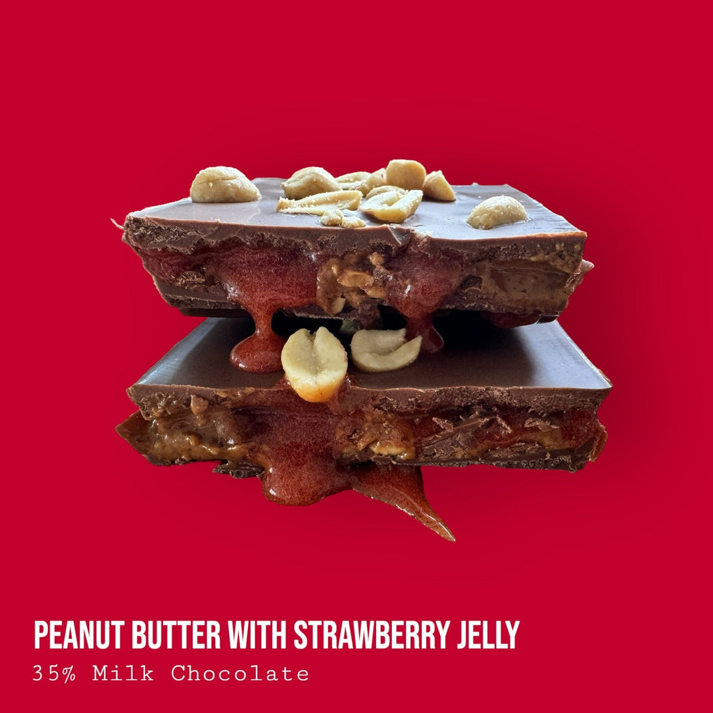 Crunchy Peanut Butter with Strawberry Jelly Topped with Salted Peanuts in Milk Chocolate 230g