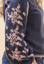 Catalina Embroidered Sweater In Washed Blue