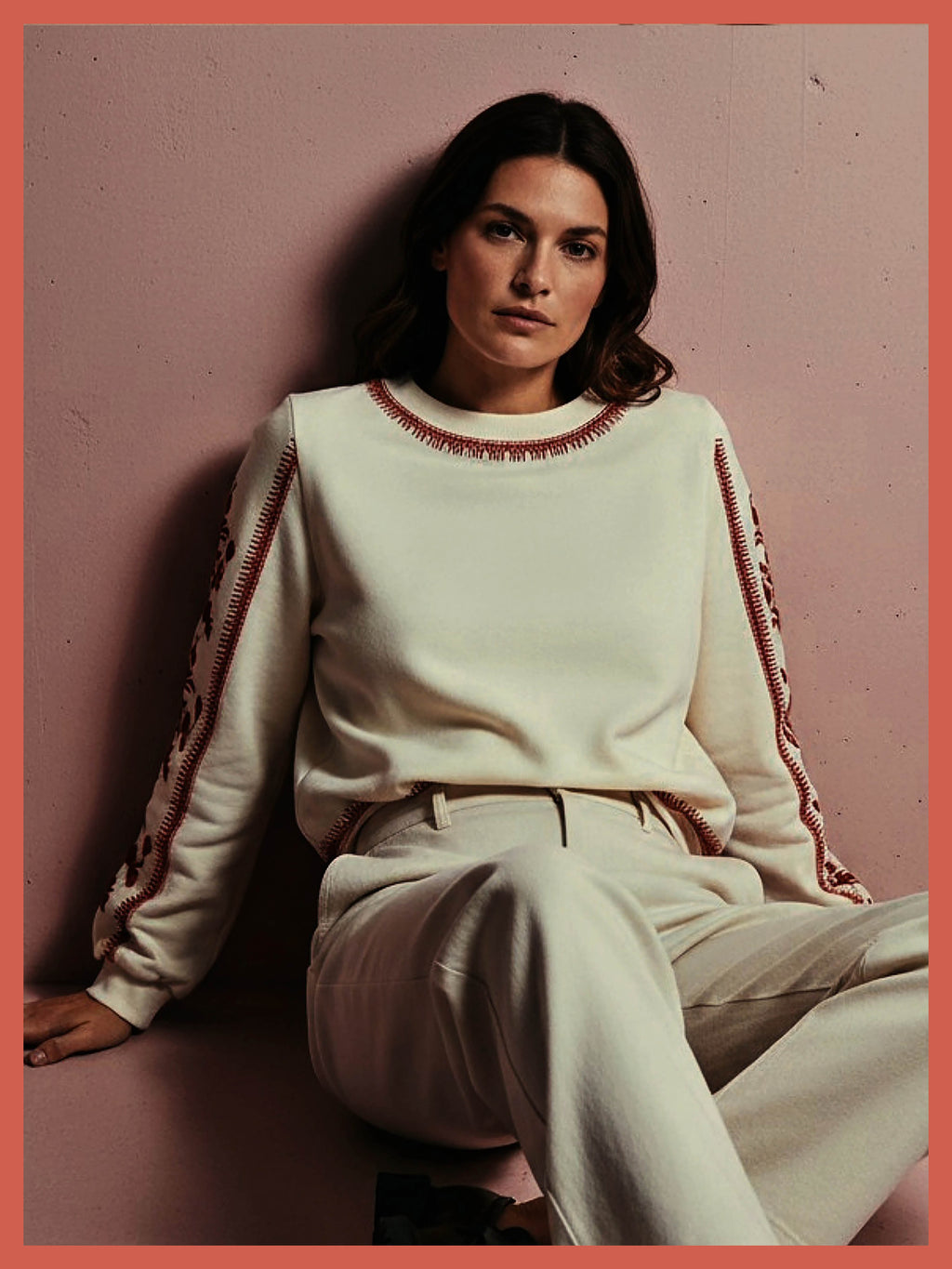Catalina Embroidered Sweater In Cream