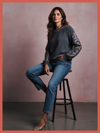 Catalina Embroidered Sweater In Washed Blue