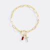 Cross Charm Birthstone Paperclip Bracelet