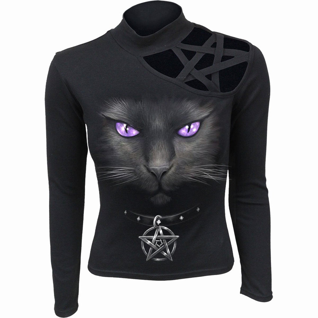 BLACK CAT - Top de manga larga con hombro y pentagrama