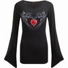 BAT'S HEART - V Neck Goth Sleeve Top Black