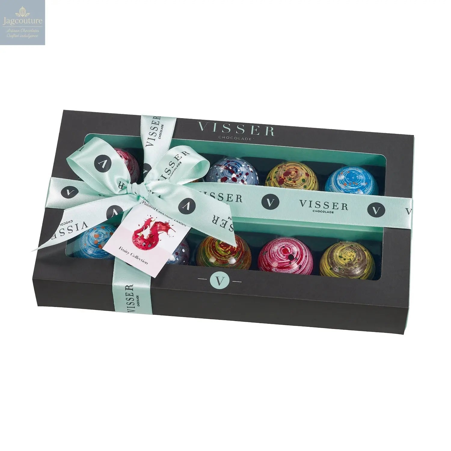 Deluxe gift box of 10 fruity Picasso chocolates with menu tag