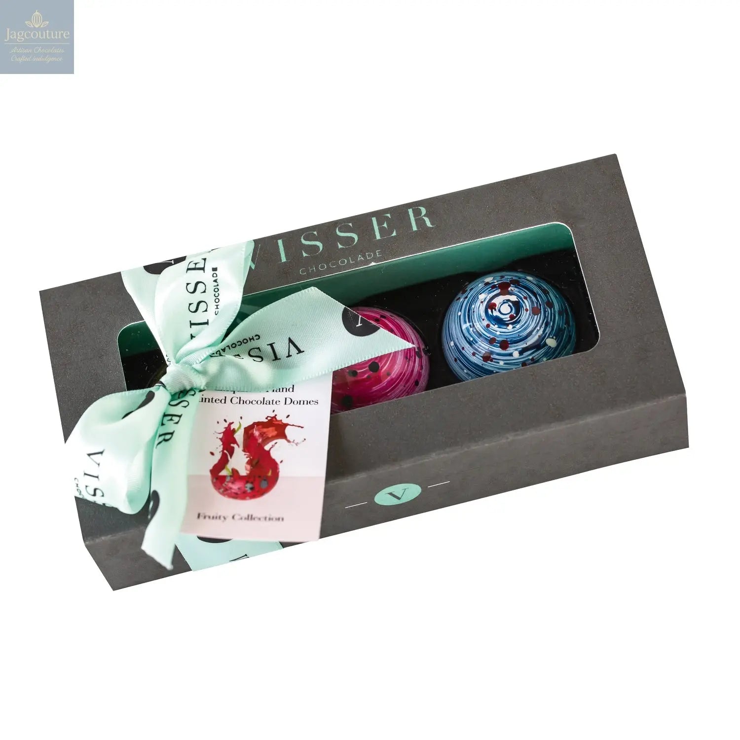 Deluxe gift box of 3 fruity Picasso chocolates with menu tag