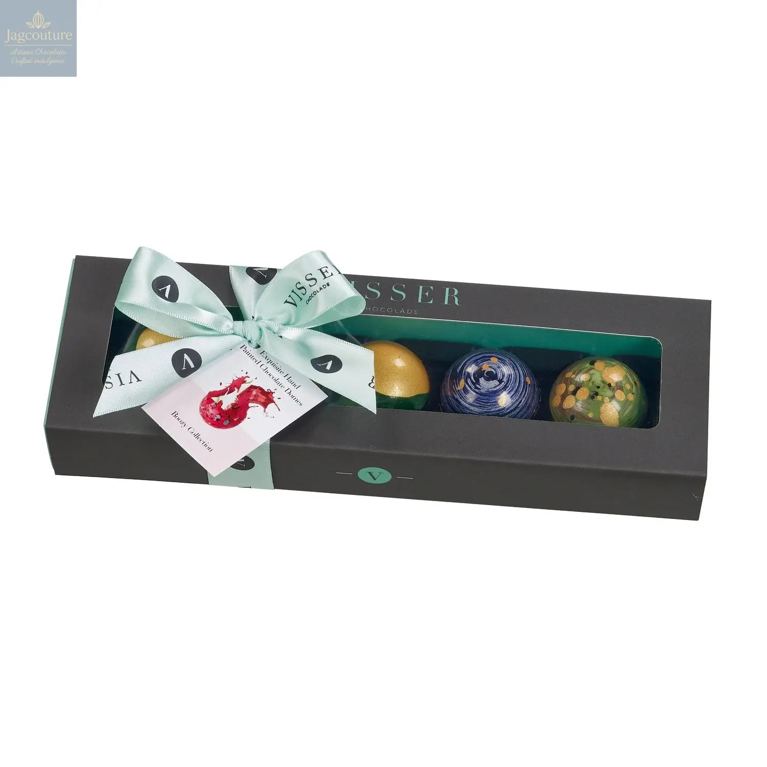 Deluxe gift box of 5 boozy Picasso chocolates with menu tag