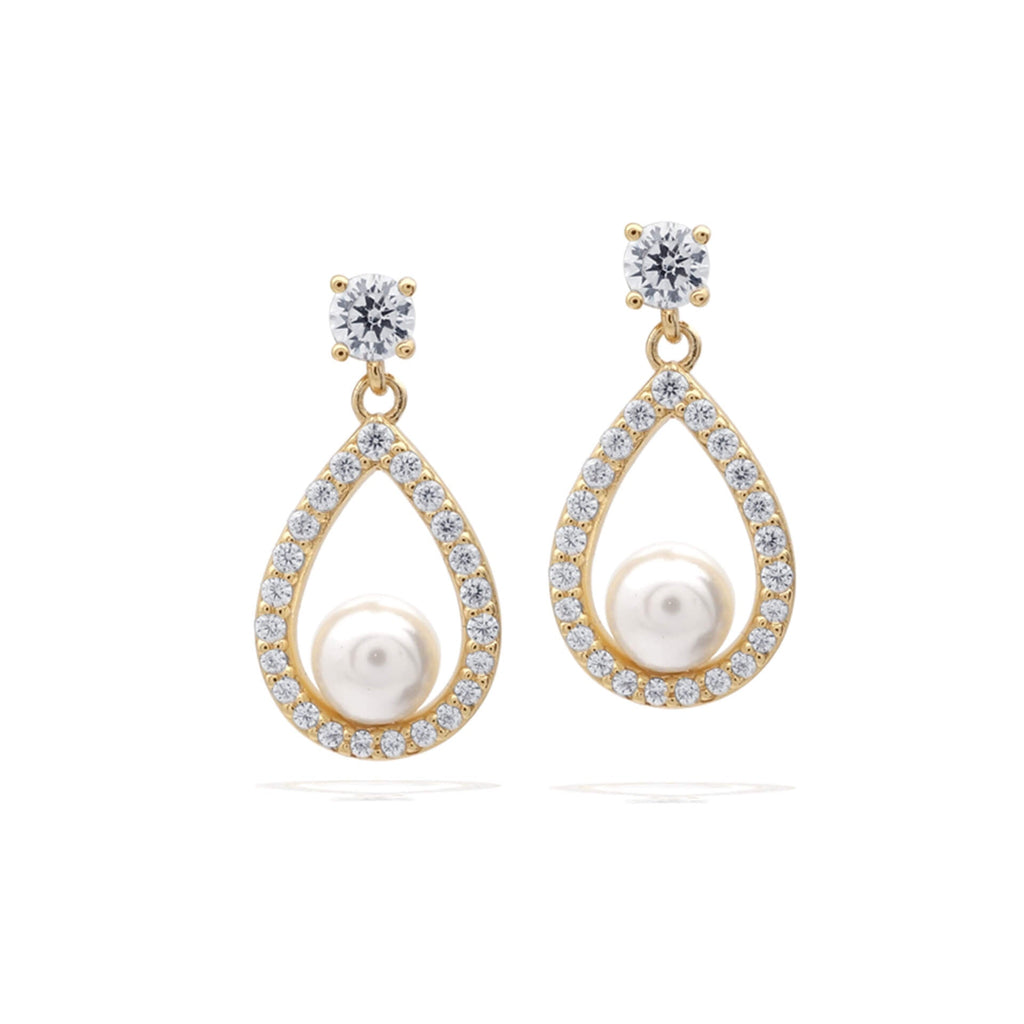 Diamonfire Open Halo Teardrop Earrings with Shell Pearl