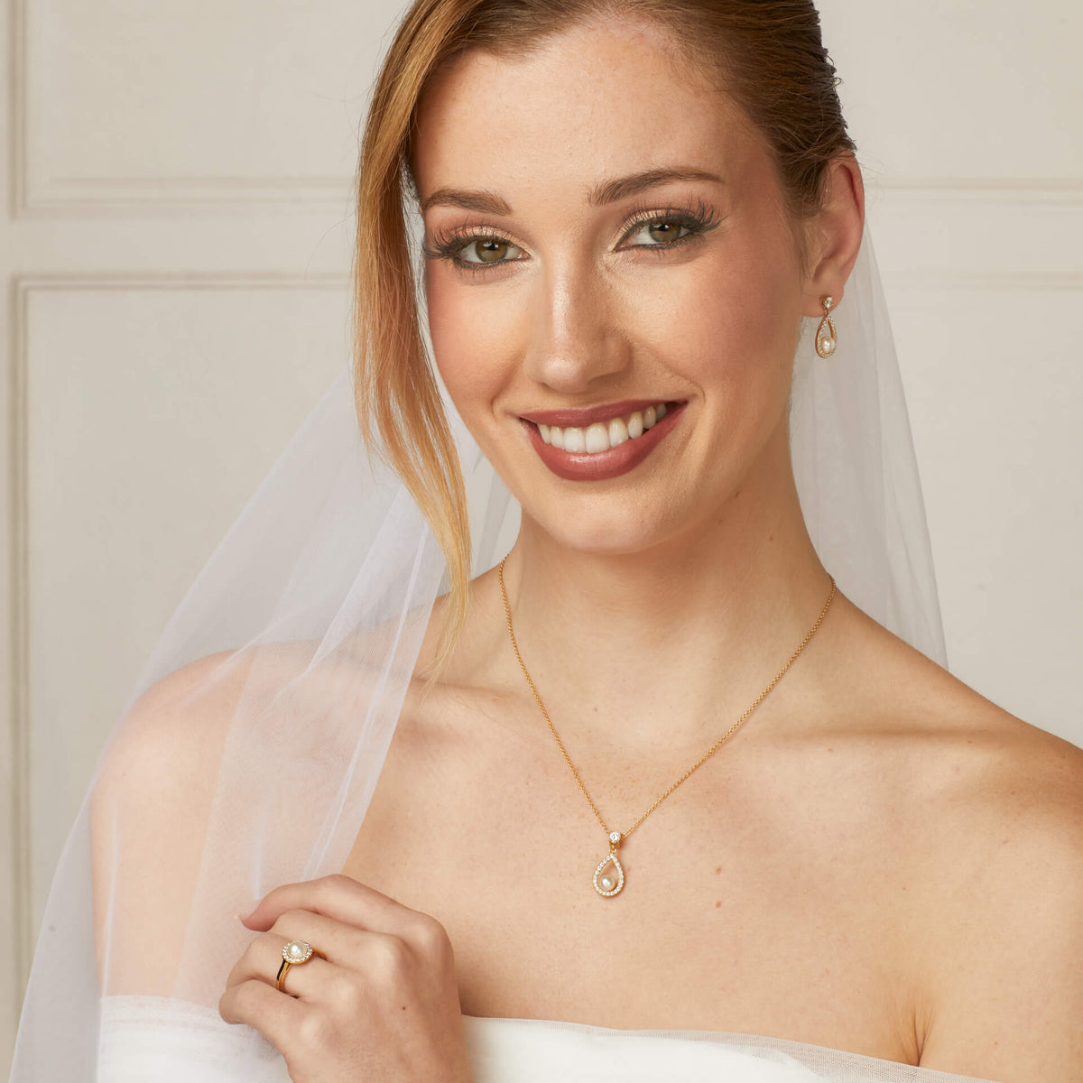 Diamonfire Open Halo Teardrop Earrings with Shell Pearl