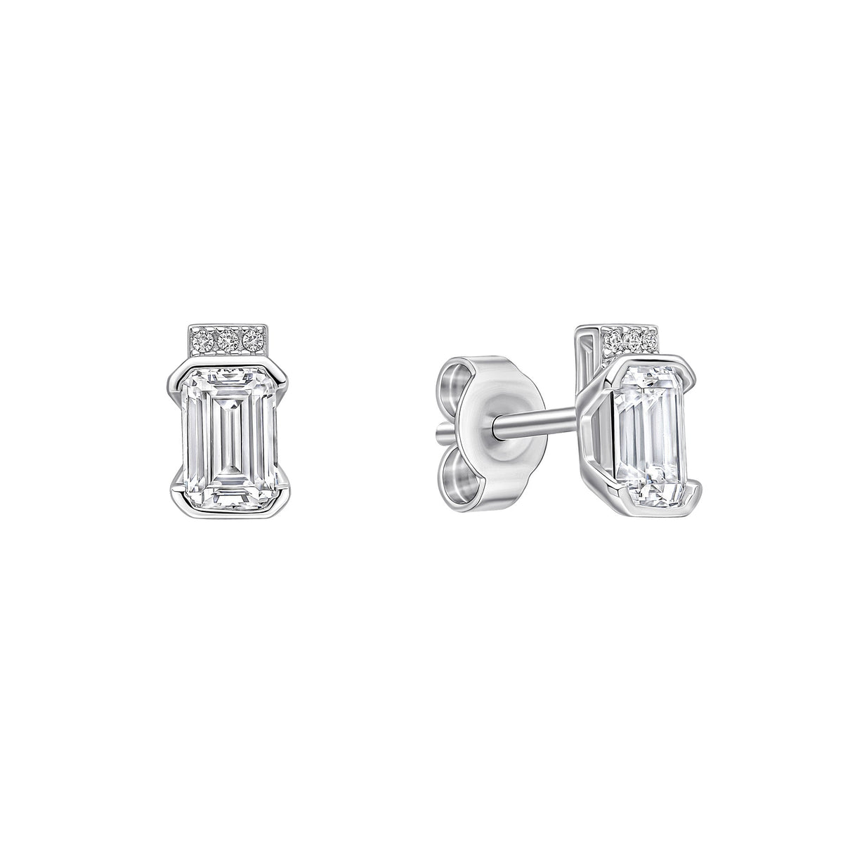 Diamonfire Emerald Cut Half Bezel Stud Earrings