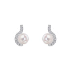 Diamonfire Half Halo Pearl Stud Earrings