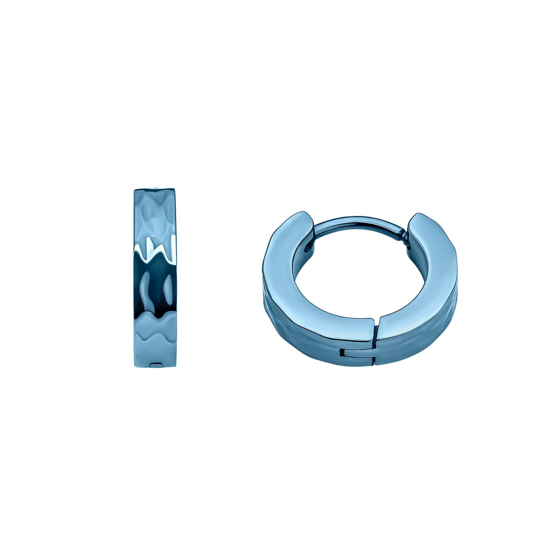 Fred Bennett Blue Stainless Steel Hammered Hoop Earrings