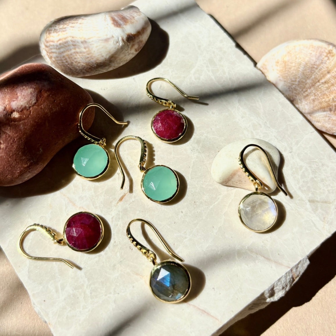 Charis Round Gemstone Earrings Labradorite