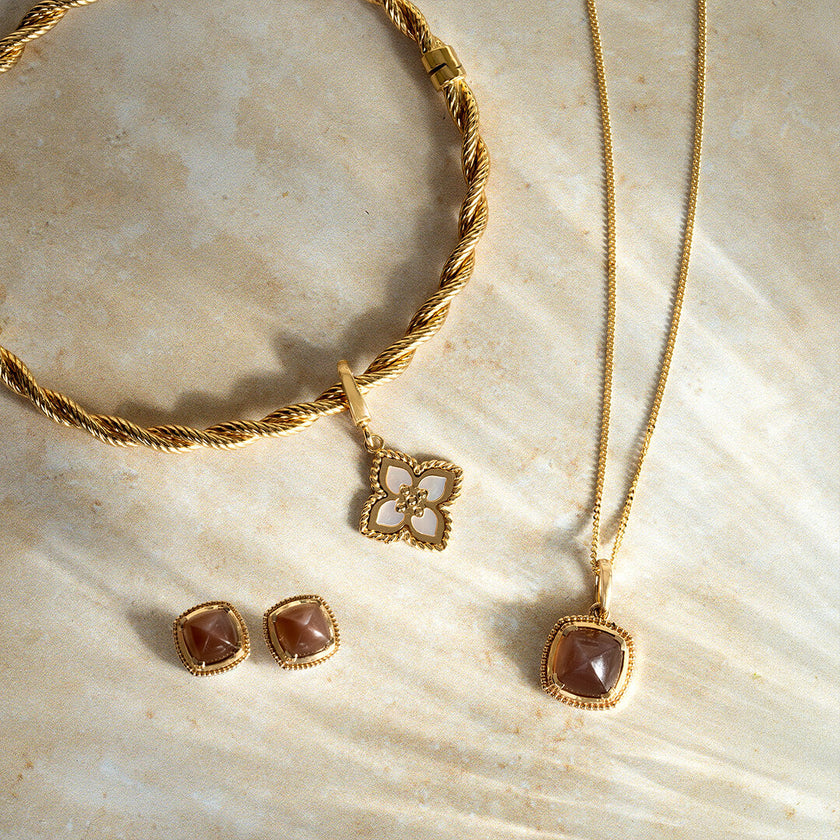 Elements Gold Sugarloaf Cut Chocolate Moonstone Pendant