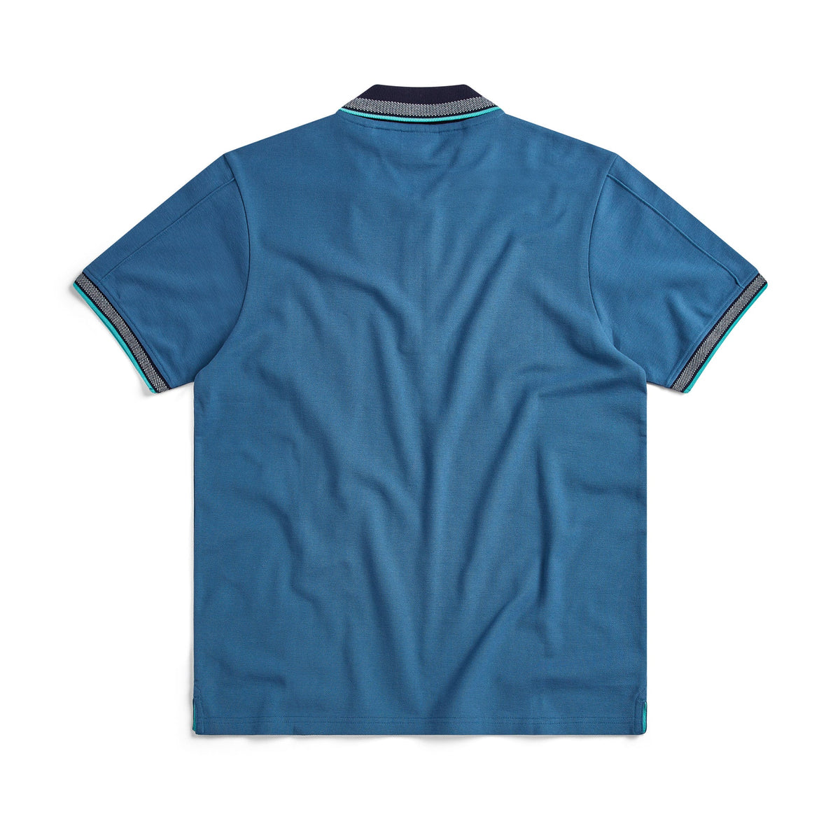 Egan men's shorts sleeve zip neck pique polo - Petrol Blue