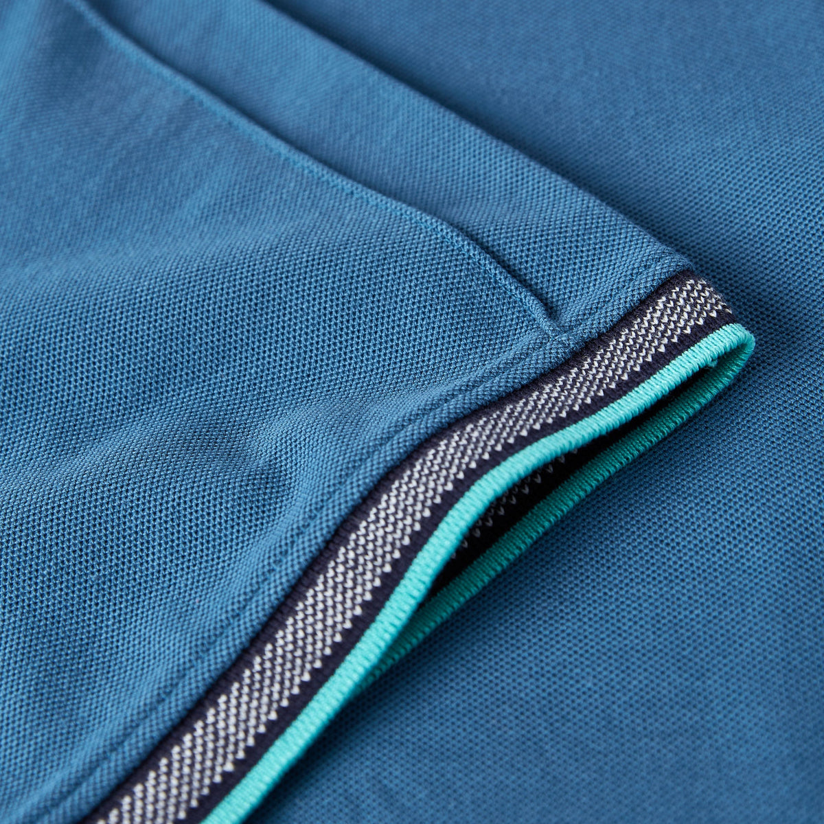 Egan men's shorts sleeve zip neck pique polo - Petrol Blue