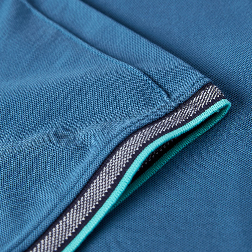 Egan men's shorts sleeve zip neck pique polo - Petrol Blue