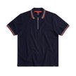 Egan men's shorts sleeve zip neck pique polo - Navy