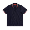 Egan men's shorts sleeve zip neck pique polo - Navy