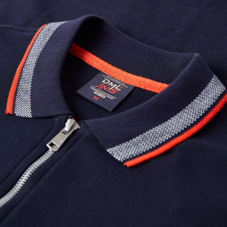 Egan men's shorts sleeve zip neck pique polo - Navy