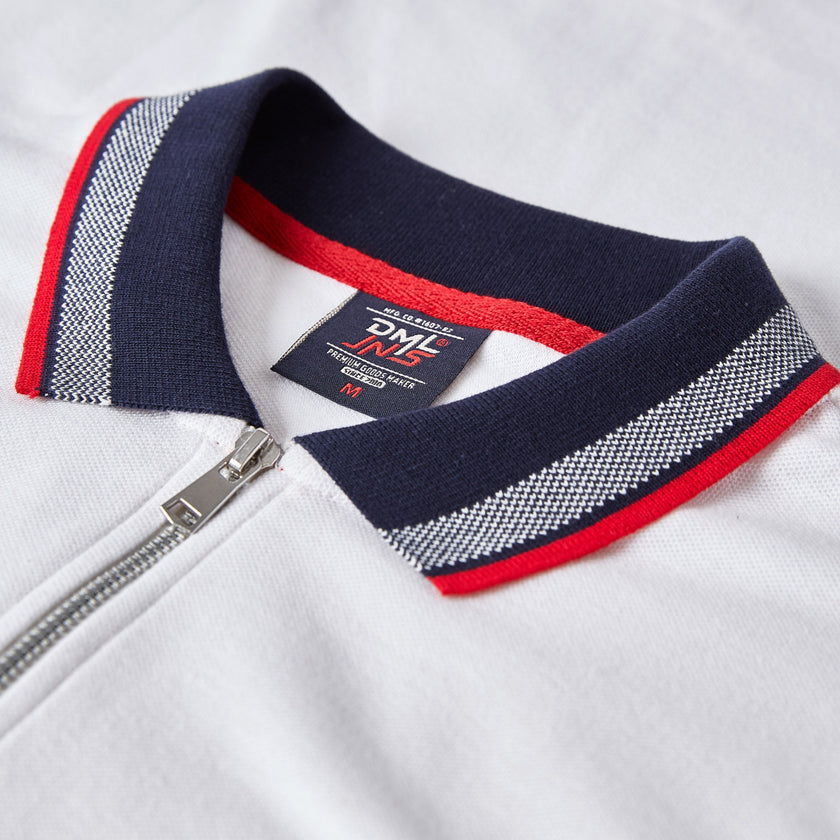 Egan men's shorts sleeve zip neck pique polo - White