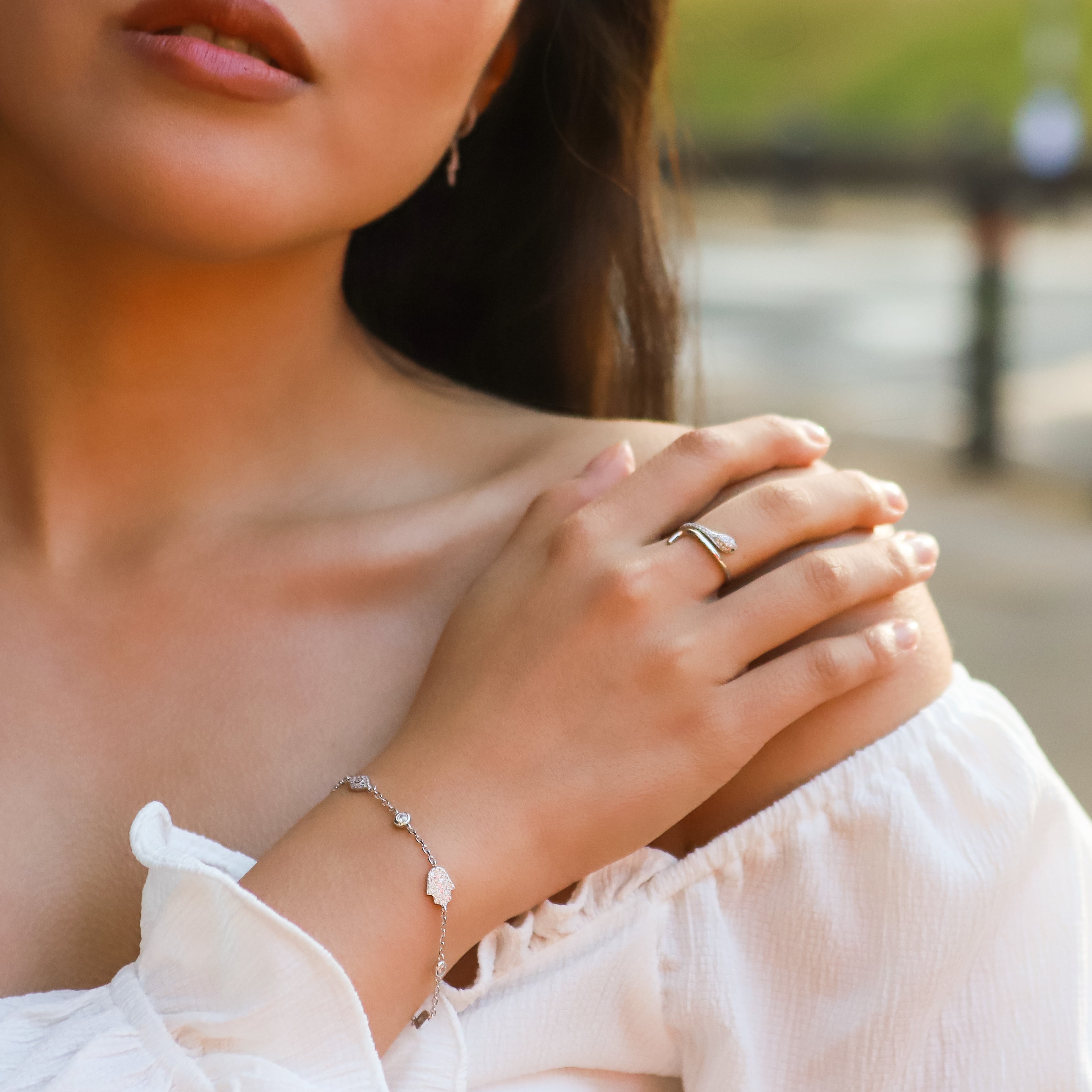Bracelet Eina main de Fatma et œil protecteur | Argent
