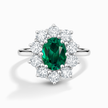 Emerald Halo Engagement Ring in Sterling Silver
