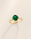 Emerald Round Cut Three Stone Engagement Ring in 18k Gold Vermeil