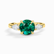 Emerald Round Cut Three Stone Engagement Ring in 18k Gold Vermeil