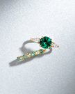 Emerald Round Cut Three Stone Engagement Ring in 18k Gold Vermeil
