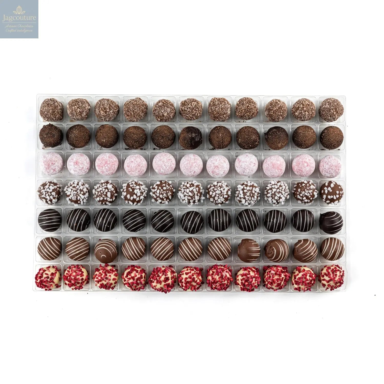 English Truffle Selection - milk caramel, dark rum, pink gin, milk prosecco, dark cappuccino, milk orange, white champagne