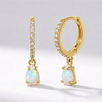 Boucles d'oreilles créoles Eva Opal Charm Drop | Plaqué or 18 carats