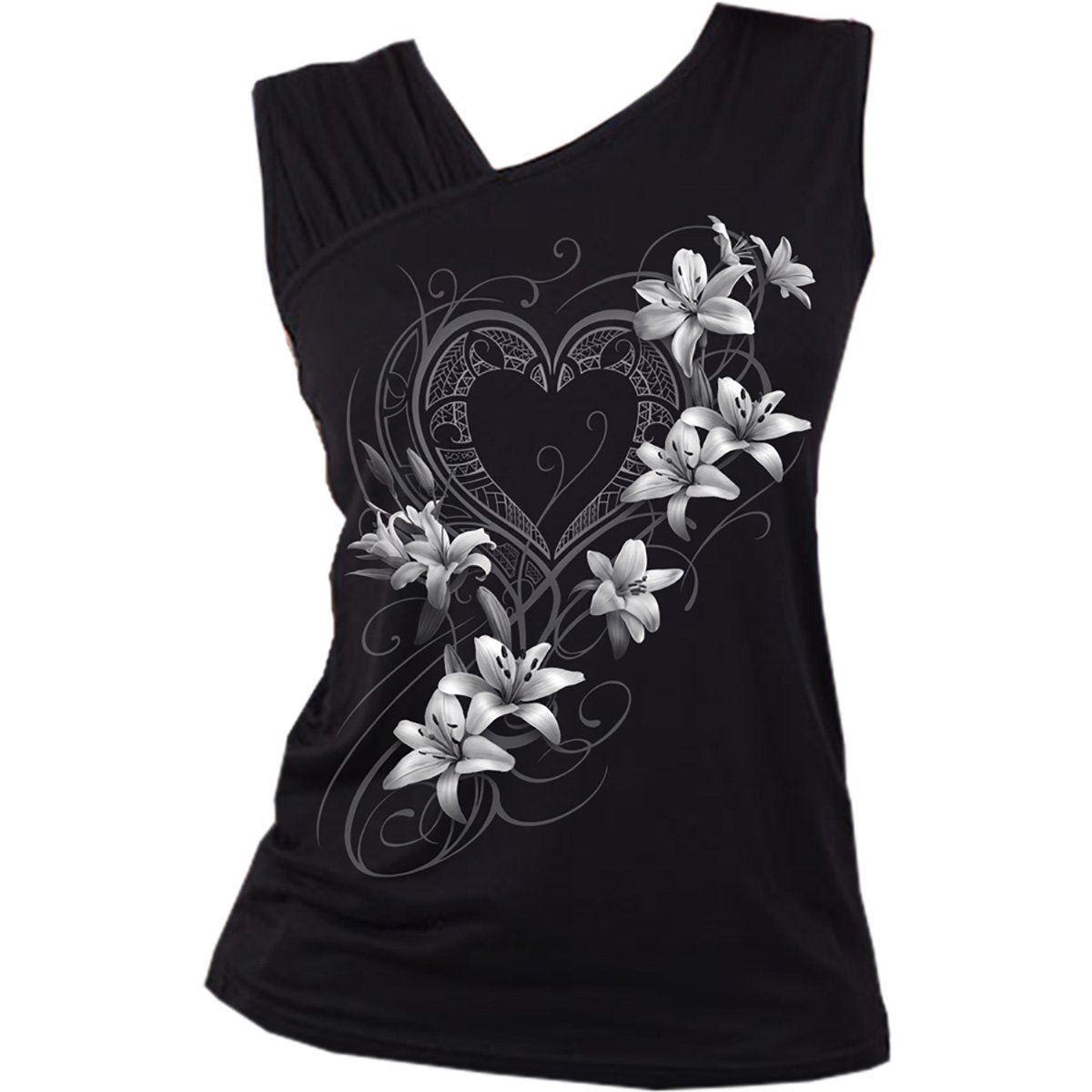 PURE OF HEART - Gilet asymétrique froncé aux épaules Noir