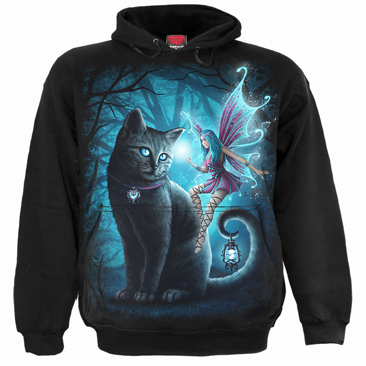 CAT AND FAIRY - Sweat à capuche imprimé devant pour enfants Noir