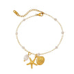 Ocean Luxe 18k Gold Plated Pearl Anklet with Starfish And Shell Charms