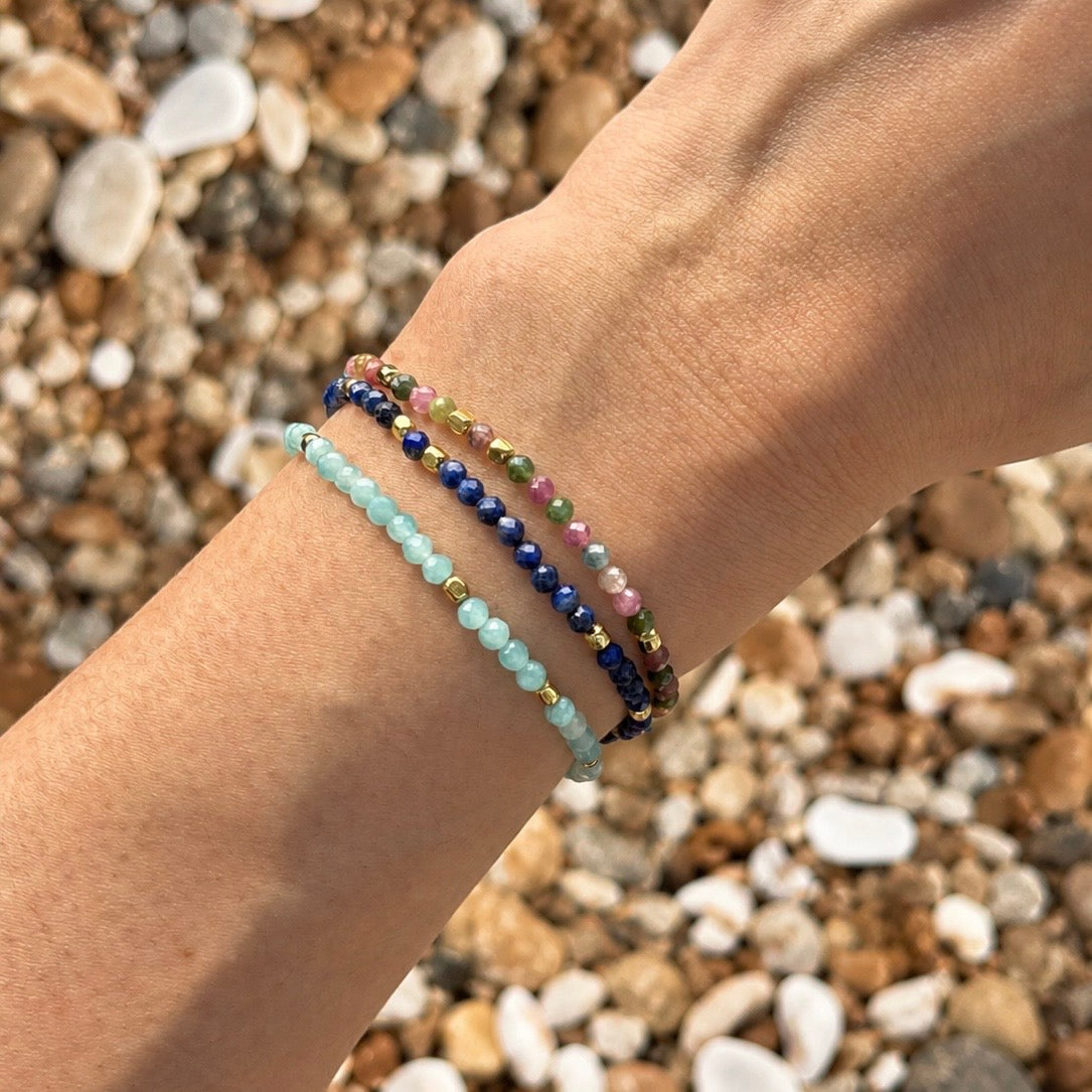 Milos Gemstone and Gold Bead Bracelet Tourmaline