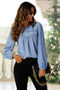 Lace Detail long sleeve Blouse Top In Blue