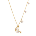 Collier Pendentif Lune Fleur Flora | Plaqué Or 18 carats
