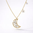 Collier Pendentif Lune Fleur Flora | Plaqué Or 18 carats