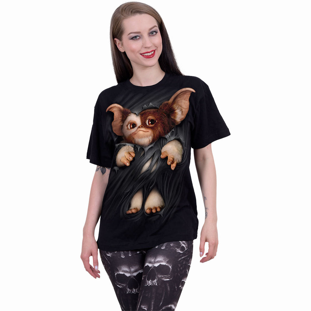 GREMLINS - GIZMO - T-Shirt Noir Imprimé Avant