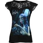 CORPSE BRIDE - BRILLA EN LA OSCURIDAD - Top de manga corta con capas de encaje Negro