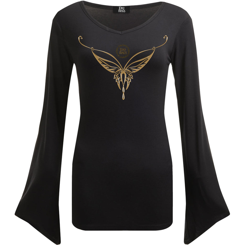 LOTR - ELVEN NECKLACE - V Neck Goth Sleeve Top Black