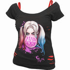 HARLEY QUINN - MAD LOVE - Débardeur noir déchiré 2-en-1 rouge